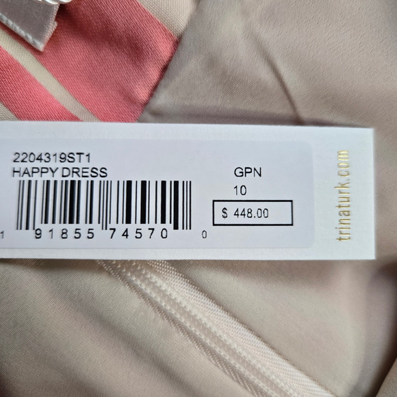 Trina Turk Pink White Striped Ruffle Neck Sleeveless Straight Mini Dress Size 10 - Picture 7 of 10